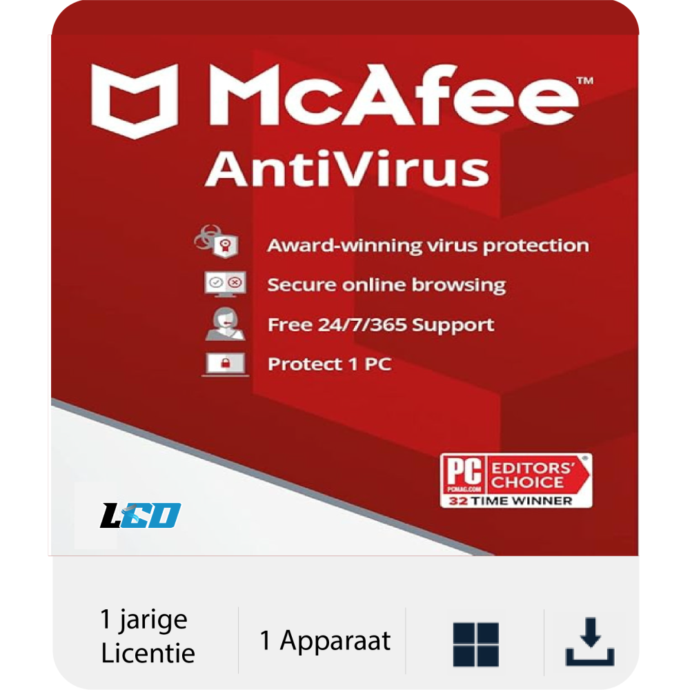 McAfee Antivrus 1 jaar abonnement 