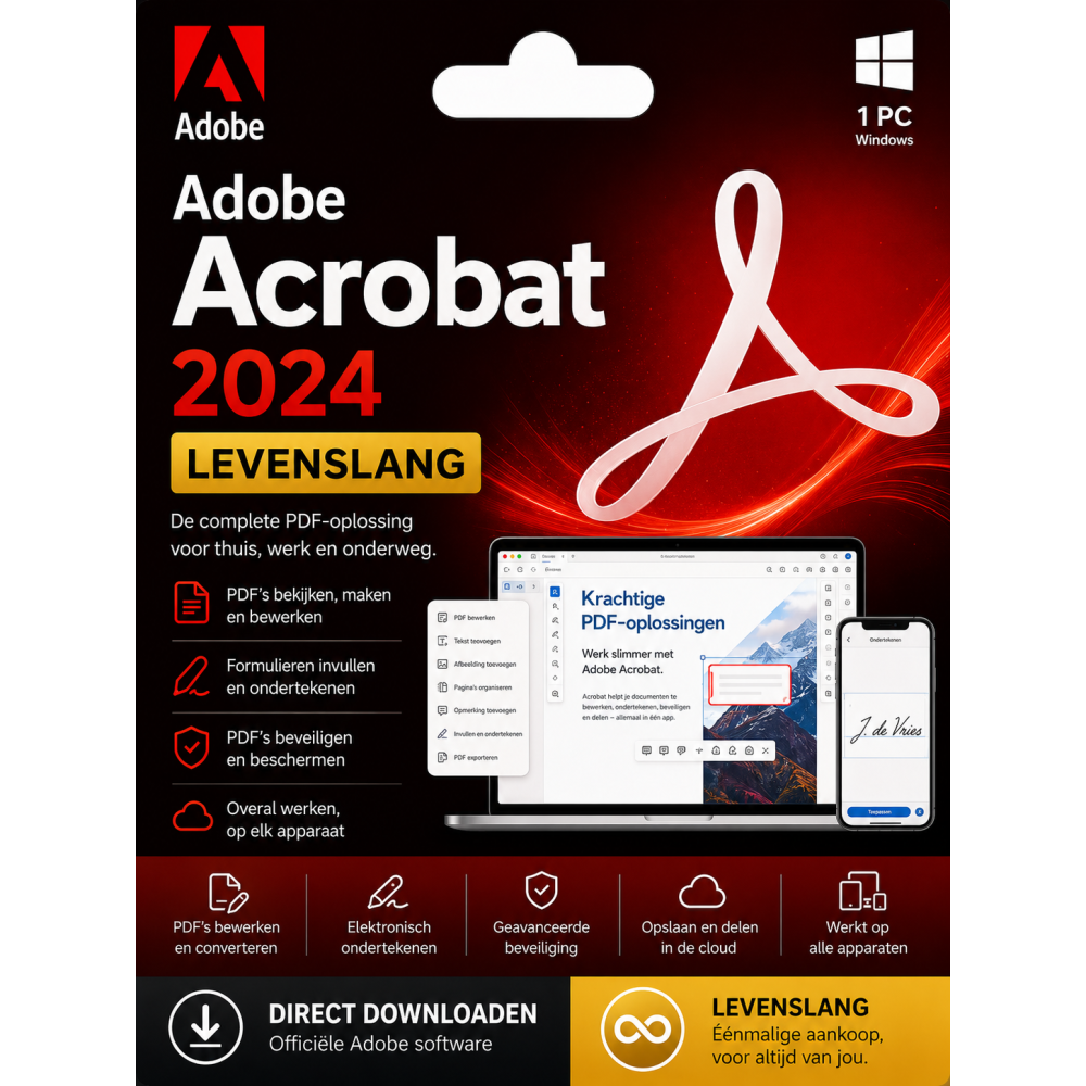 Adobe Acrobat 2024 Pro DC Licentie – Direct in je mailbox – 1 PC – Zonder abonnement