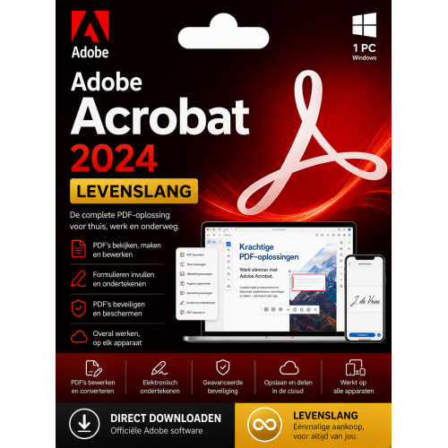 Adobe Acrobat 2024 Pro DC Licentie – Direct in je mailbox – 1 PC – Zonder abonnement