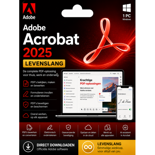 Adobe Acrobat 2025 Pro DC Licentie – Direct in je mailbox – 1 PC – Zonder abonnement