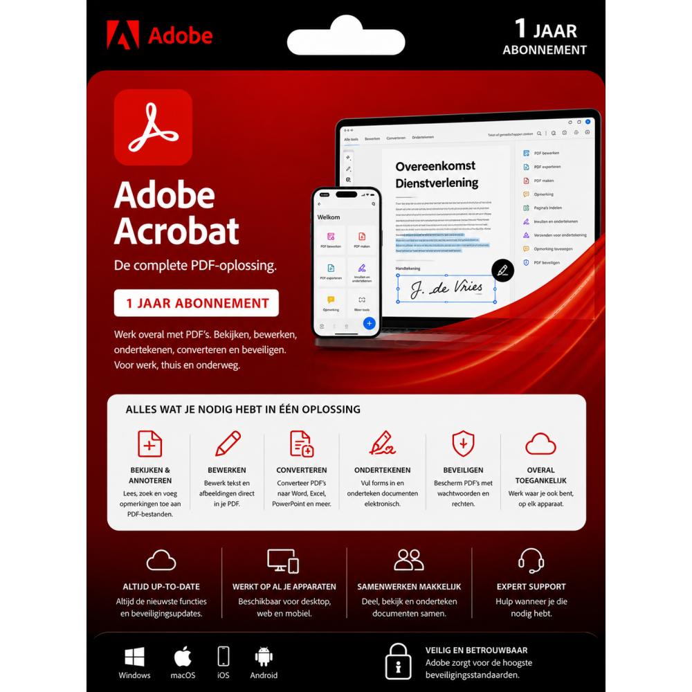 Adobe Acrobat 1 Jaar Abonnement – 1 Licentie | Direct geleverd per e-mail