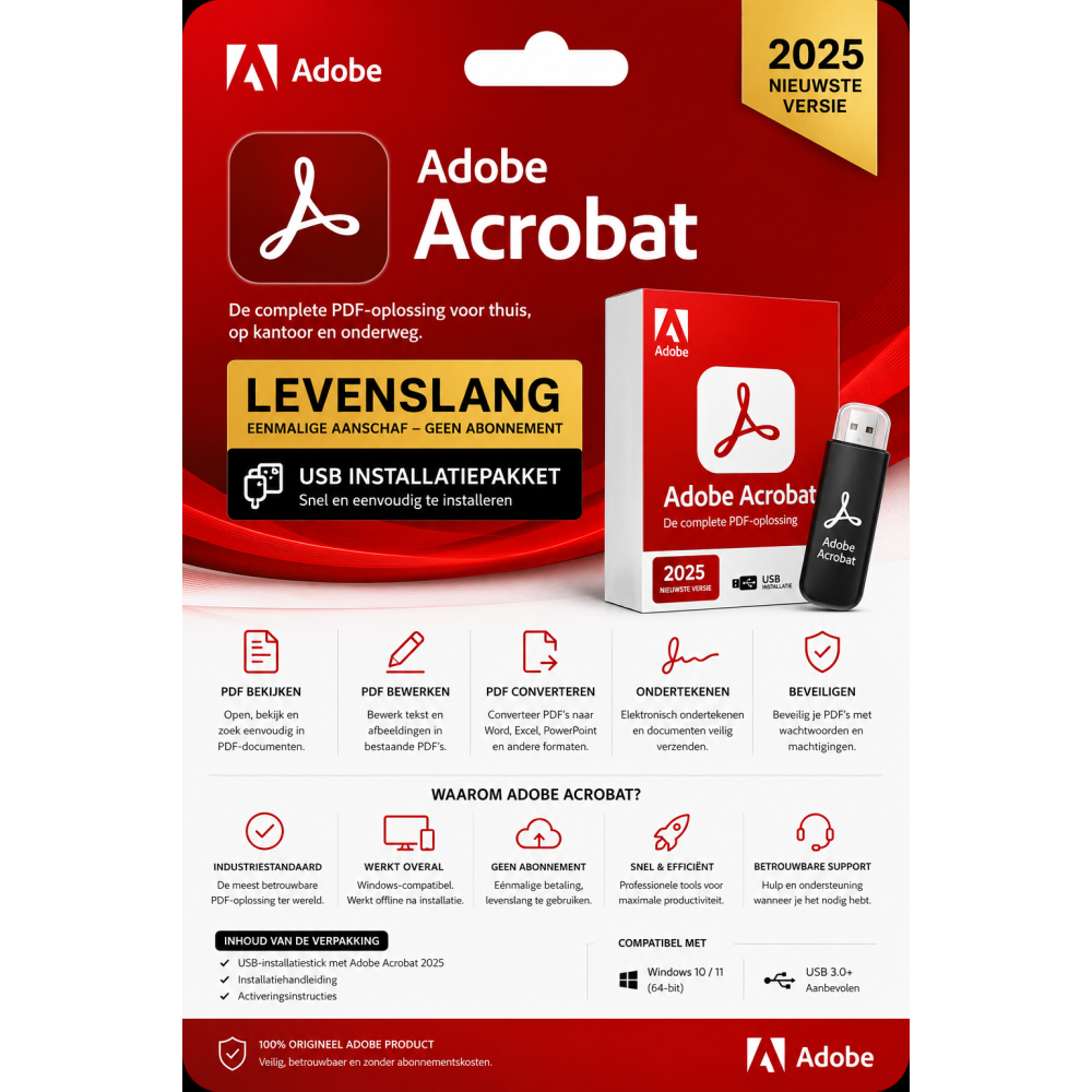 Adobe Acrobat 2025 Pro DC | USB Licentie 1 PC