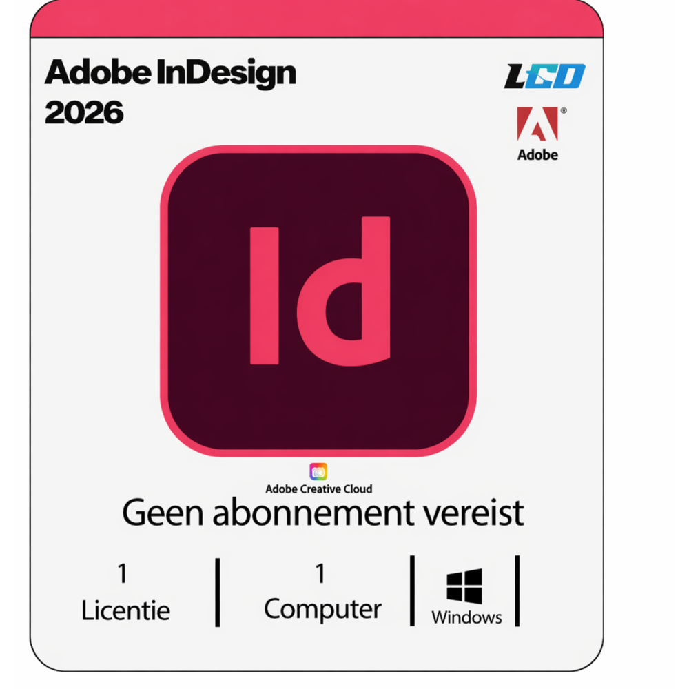 Adobe InDesign 2026 – Direct in je mailbox – 1 PC – Zonder abonnement
