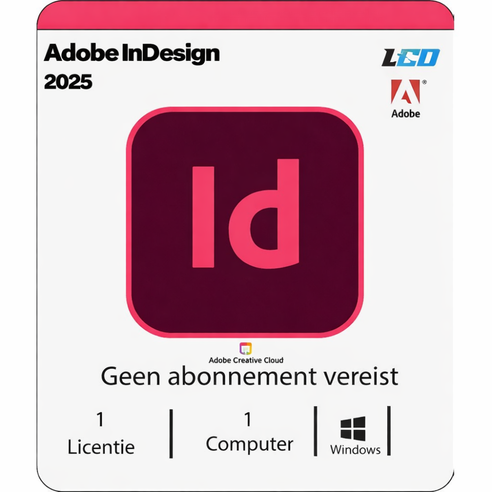 Adobe InDesign 2025 – Direct in je mailbox – 1 PC – Zonder abonnement