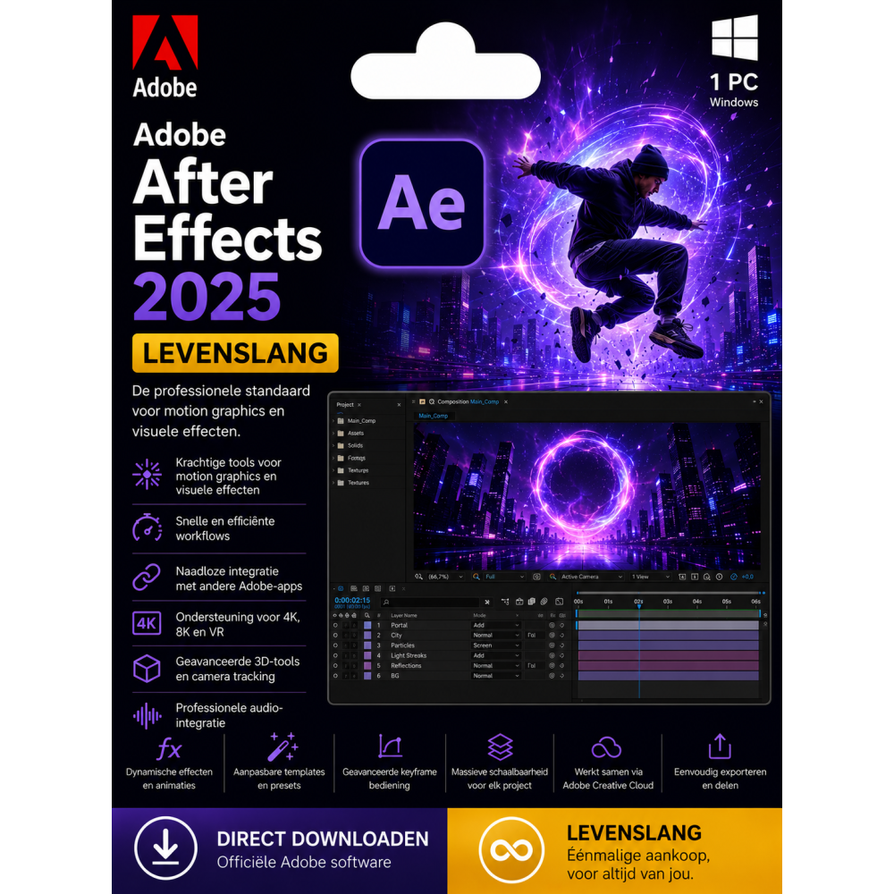 Adobe After Effects 2025 – Direct in je mailbox – 1 PC – Zonder abonnement