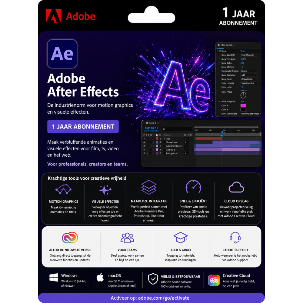 Adobe After Effects 1 Jaar Abonnement – 1 Licentie | Direct geleverd per e-mail