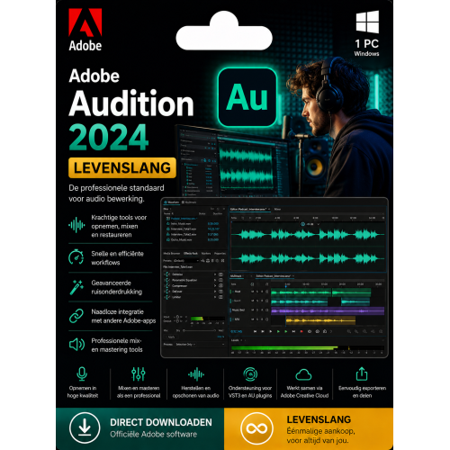 Adobe Audition 2024 – Direct in je mailbox – 1 PC – Zonder abonnement