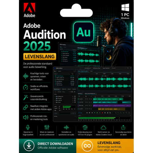 Adobe Audition 2025 – Direct in je mailbox – 1 PC – Zonder abonnement