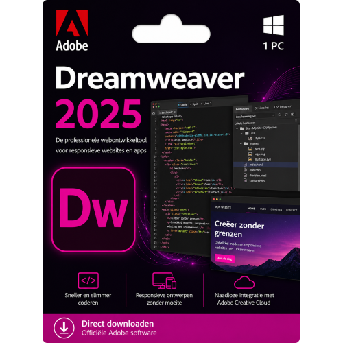 Adobe Dreamweaver 2025 – Direct in je mailbox – 1 PC – Zonder abonnement