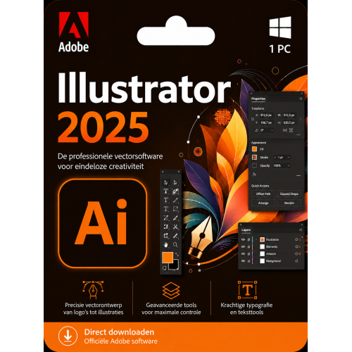 Adobe Illustrator 2025 – Direct in je mailbox – 1 PC – Zonder abonnement