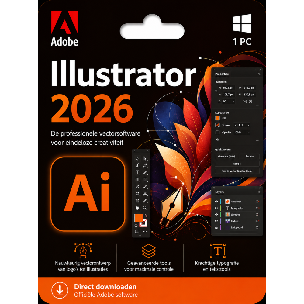 Adobe Illustrator 2026 – Direct in je mailbox – 1 PC – Zonder abonnement