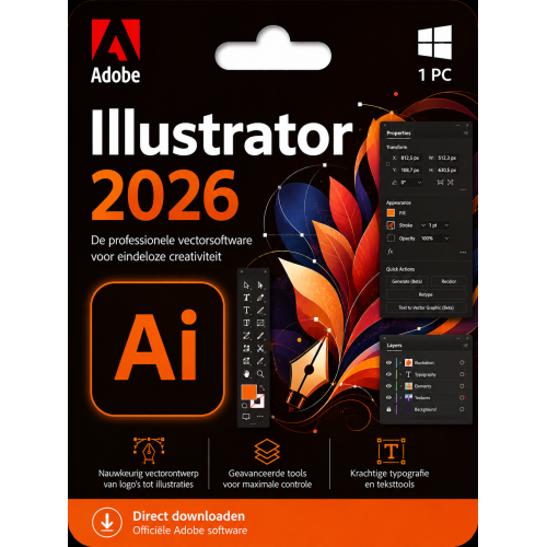 Adobe Illustrator 2026 – Direct in je mailbox – 1 PC – Zonder abonnement