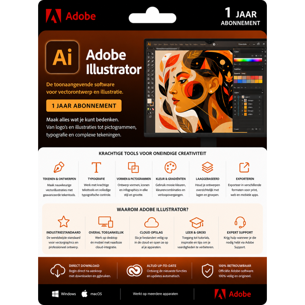 Adobe Illustrator 1 Jaar Abonnement – 1 Licentie | Direct geleverd per e-mail