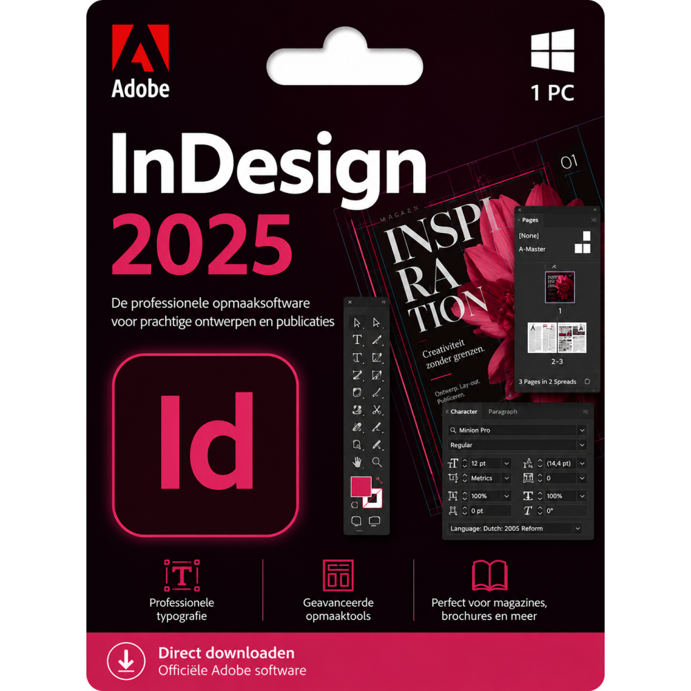 Adobe InDesign 2025 – Direct in je mailbox – 1 PC – Zonder abonnement