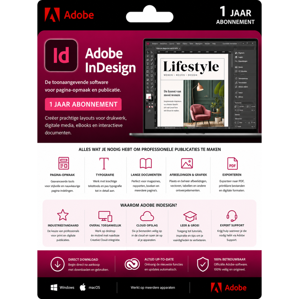 Adobe InDesign 1 Jaar Abonnement – 1 Licentie | Direct geleverd per e-mail