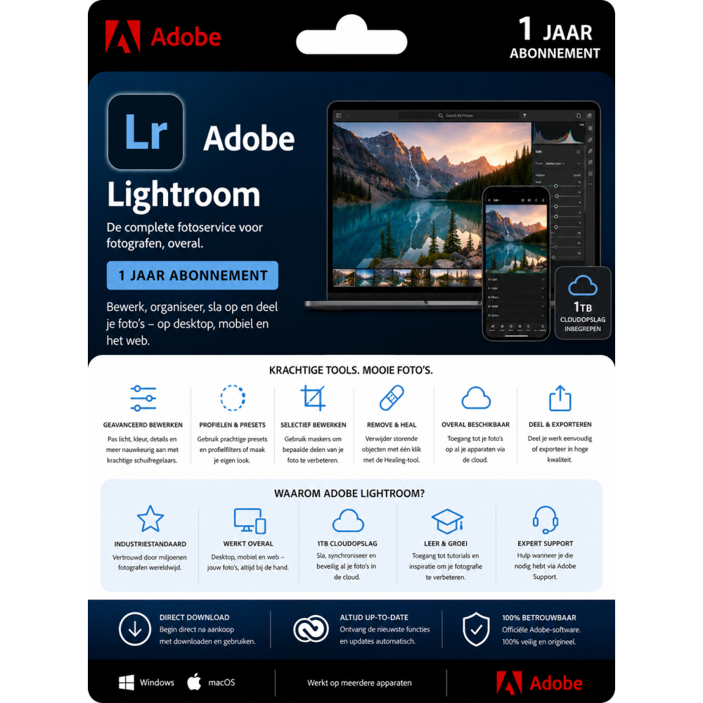 Adobe Lightroom 1 Jaar Abonnement – 1 Licentie | Direct geleverd per e-mail