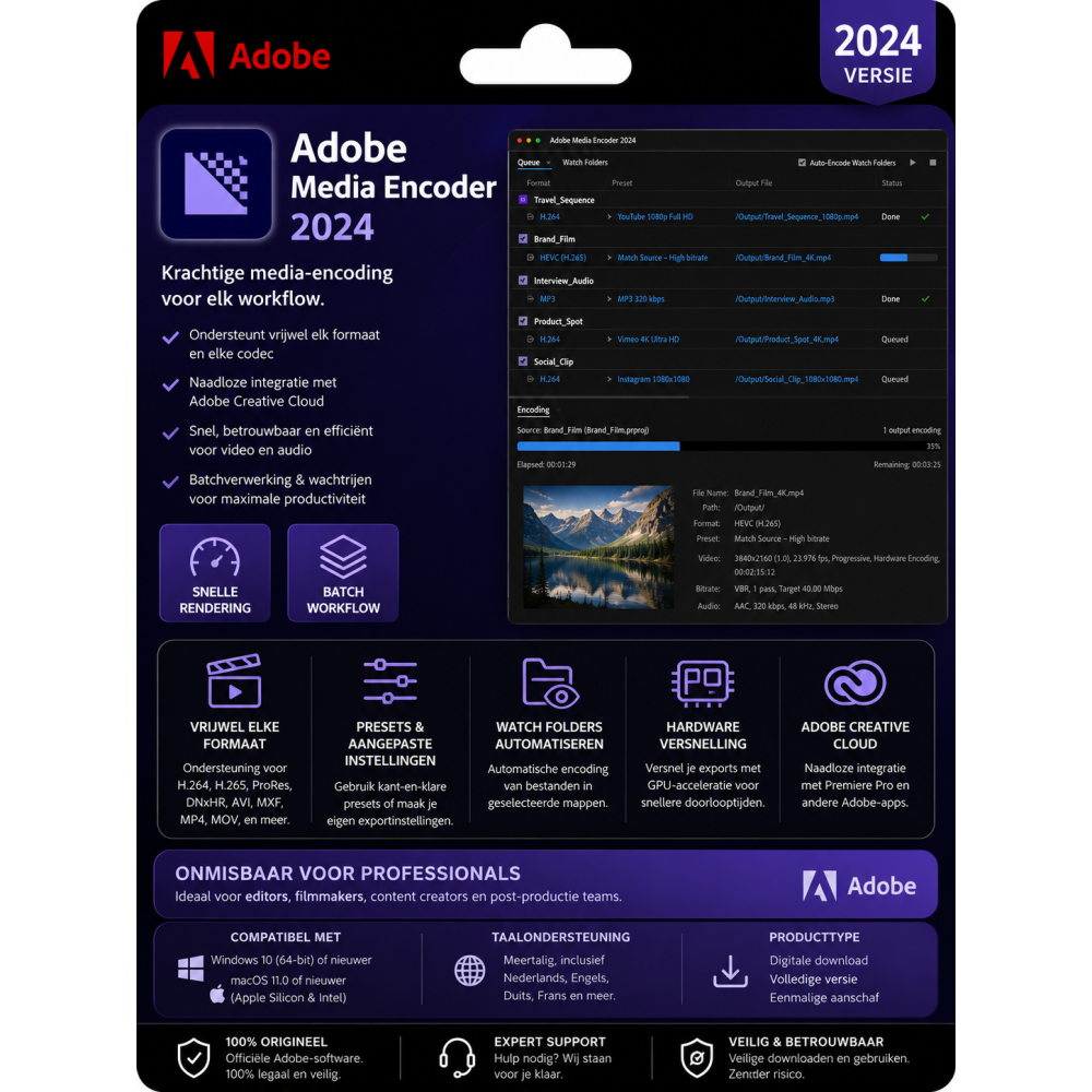 Adobe Media Encoder 2024 – Direct in je mailbox – 1  PC – Zonder abonnement