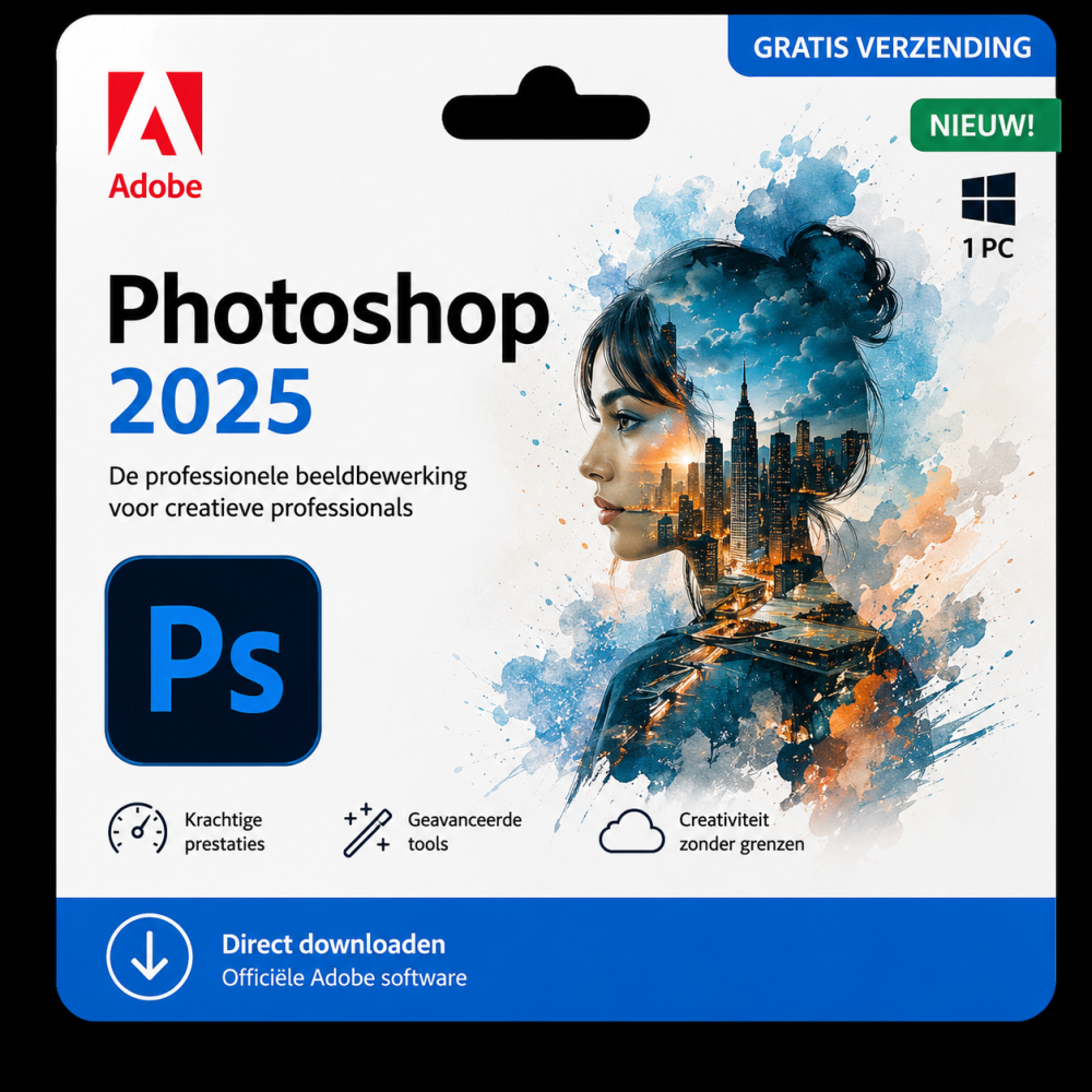 Adobe Photoshop 2025 – Direct in je mailbox – 1  PC – Zonder abonnement | Digitale Licentie 1 PC