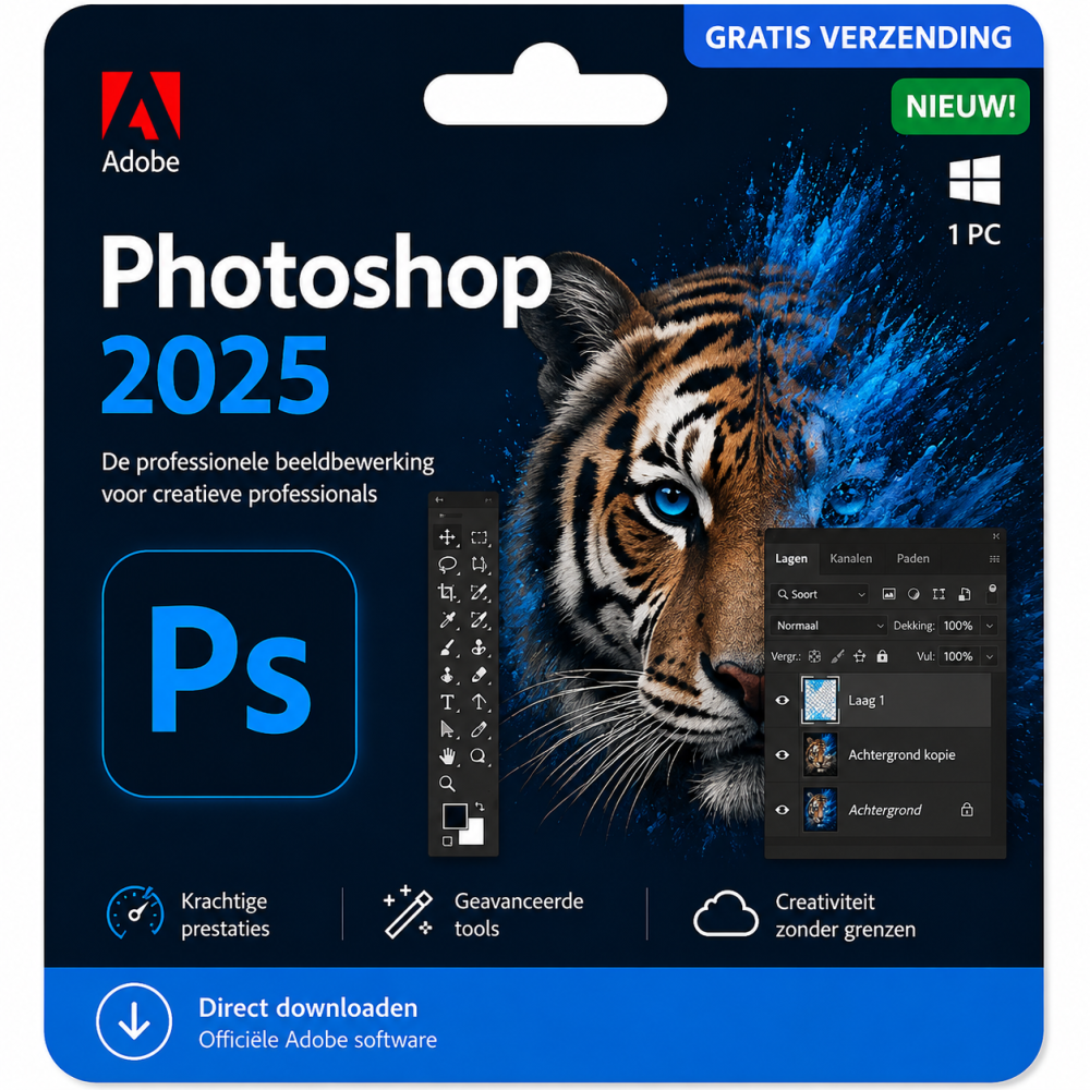Adobe Photoshop 2025 – Direct in je mailbox – 1  PC – Zonder abonnement | Digitale Licentie 1 PC