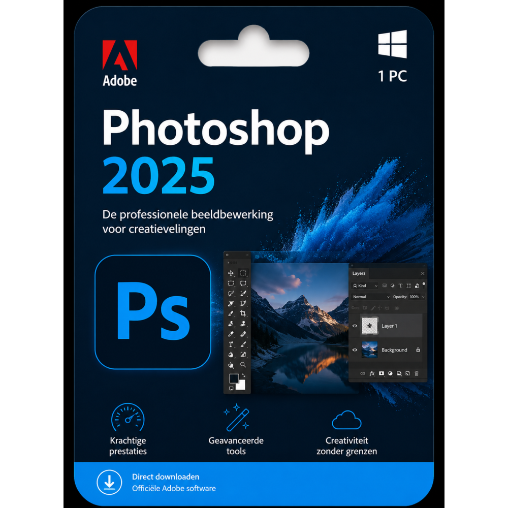 Adobe Photoshop 2025 – Direct in je mailbox – 1  PC – Zonder abonnement | Digitale Licentie 1 PC