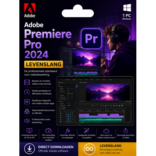 Adobe Premiere Pro 2024 – Direct in je mailbox – 1  PC – Zonder abonnement 
