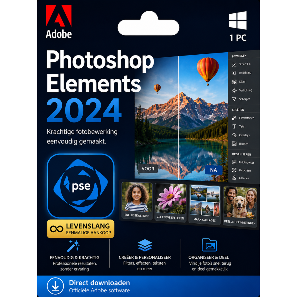 Adobe Photoshop Elements 2024 – Direct in je mailbox – 1  PC – Zonder abonnement 