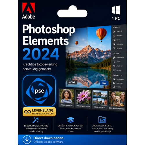 Adobe Photoshop Elements 2024 – Direct in je mailbox – 1  PC – Zonder abonnement 
