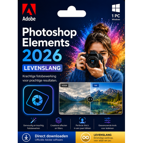 Adobe Photoshop Elements 2026 – Direct in je mailbox – 1  PC – Zonder abonnement 