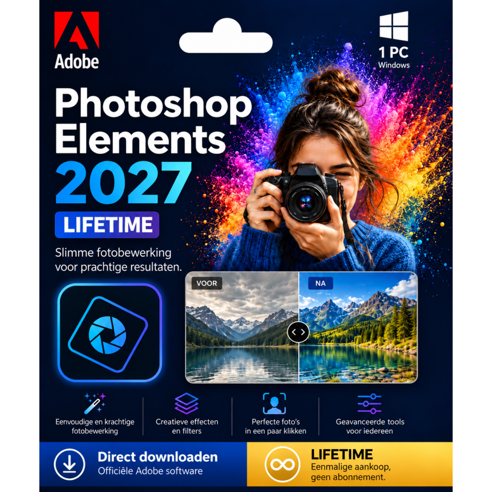Adobe Photoshop Elements 2027 – Direct in je mailbox – 1  PC – Zonder abonnement 