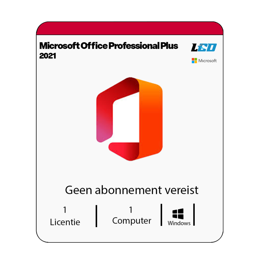 Microsoft Office 2021 Professional Plus  5 PC Installatiepakket