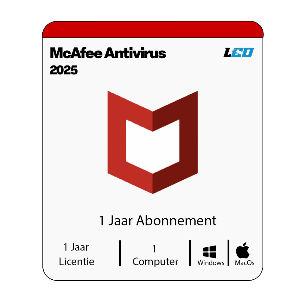 McAfee Antivrus 1 jaar abonnement 