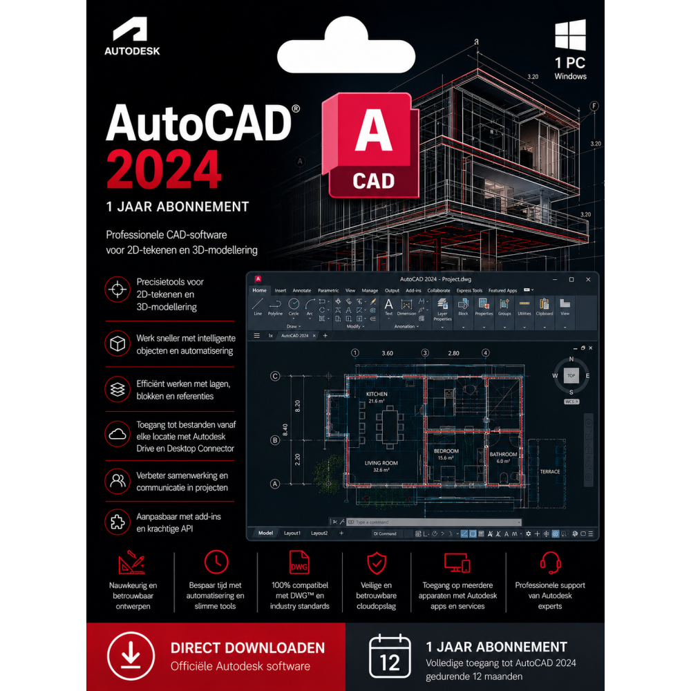 Autodesk AutoCAD 2024 1 Jaar abonnement