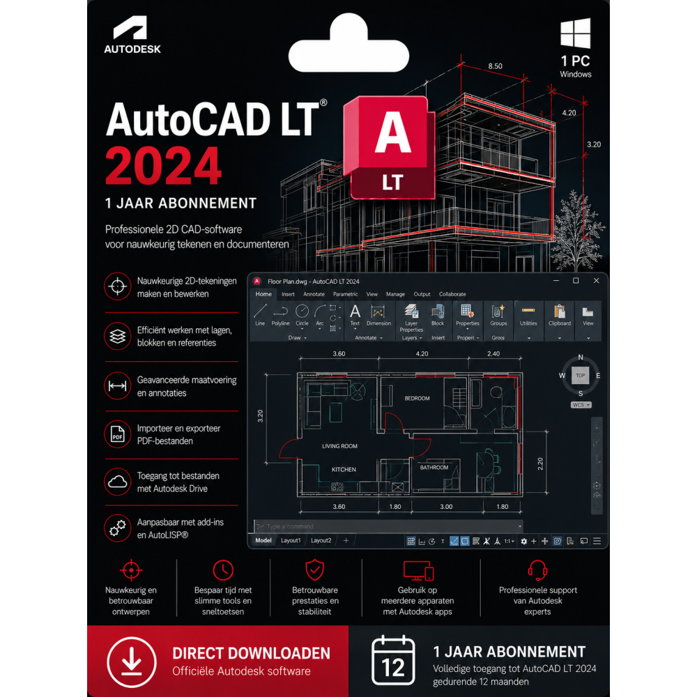 Autodesk AutoCAD 2024 LT 1 Jaar abonnement