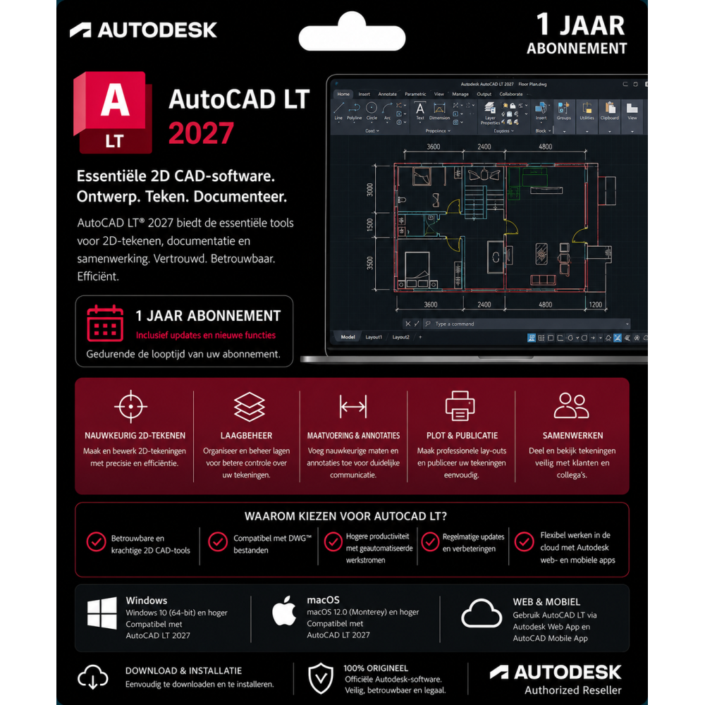 Autodesk AutoCAD LT 2027 1 jaar Abonnement