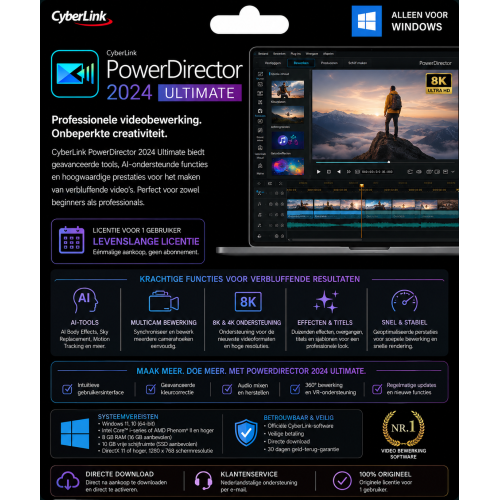 Cyberlink PowerDirector 2024 Ultimate | Digitale Licentie 1 PC