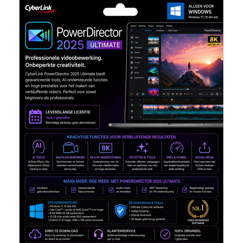 Cyberlink PowerDirector 2025 Ultimate | Digitale Licentie 1 PC