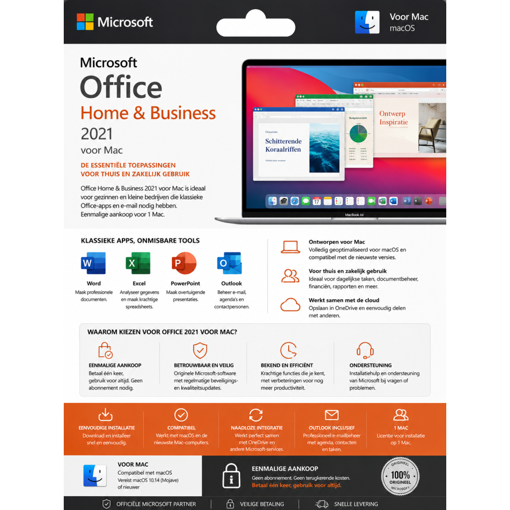 Microsoft Office 2021 Home & Business | Digitale Licentie 1 MAC
