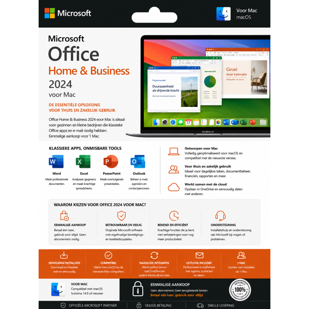 Microsoft Office 2024 Home & Business | Digitale Licentie 1 MAC