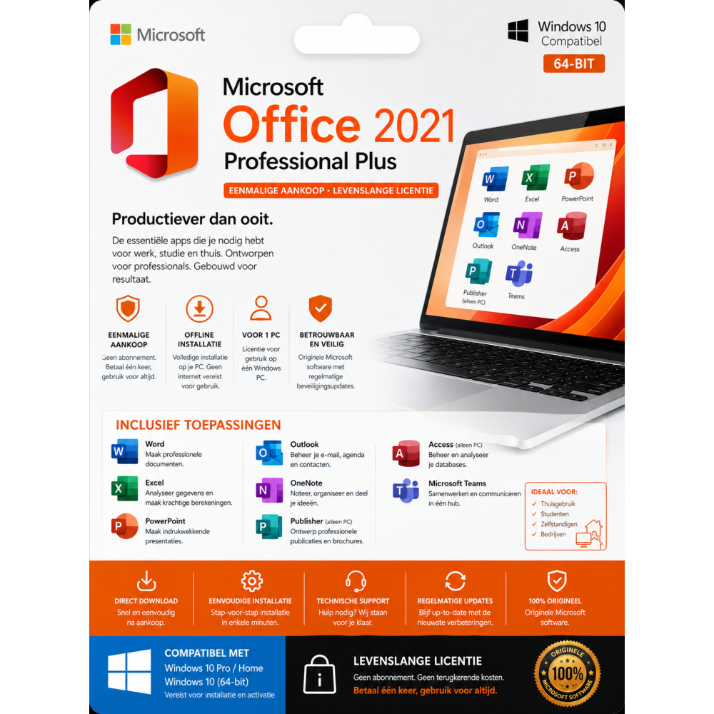 Microsoft Office 2021 Professional Plus | Digitale Licentie 1 PC
