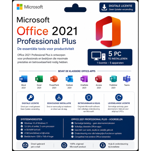 Microsoft Office 2021 Professional Plus | Digitale Licentie 5 PC