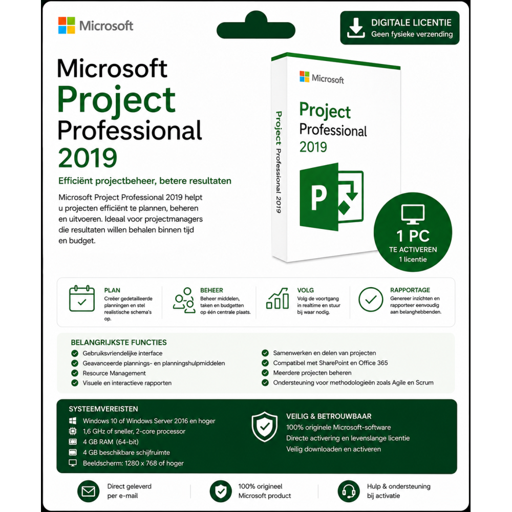 Microsoft Project Professional 2019 | Digitale Licentie 1PC