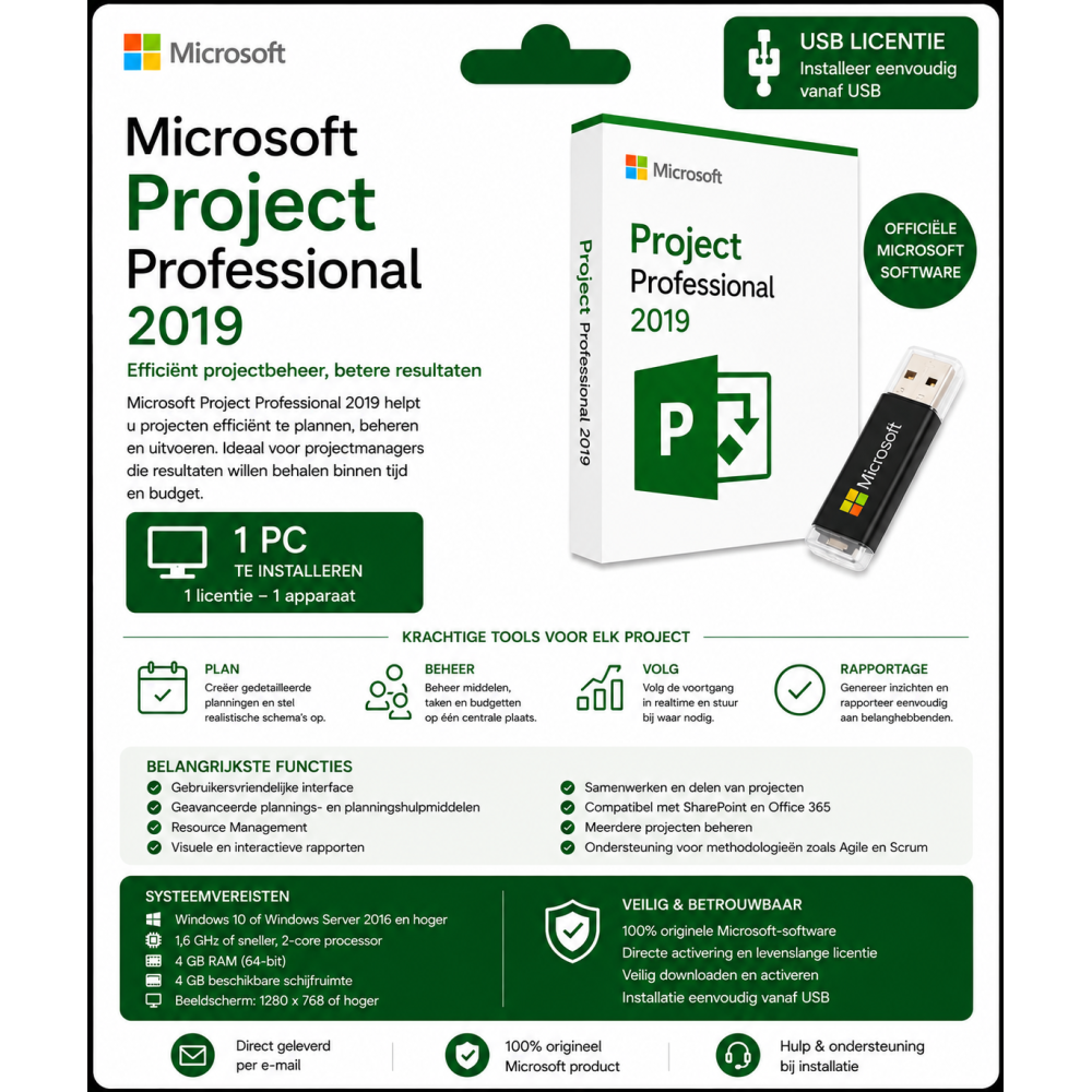Microsoft Project Professional 2019 | USB Licentie 1PC