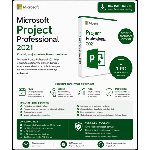 Microsoft Project Professional 2021 | Digitale Licentie 1PC