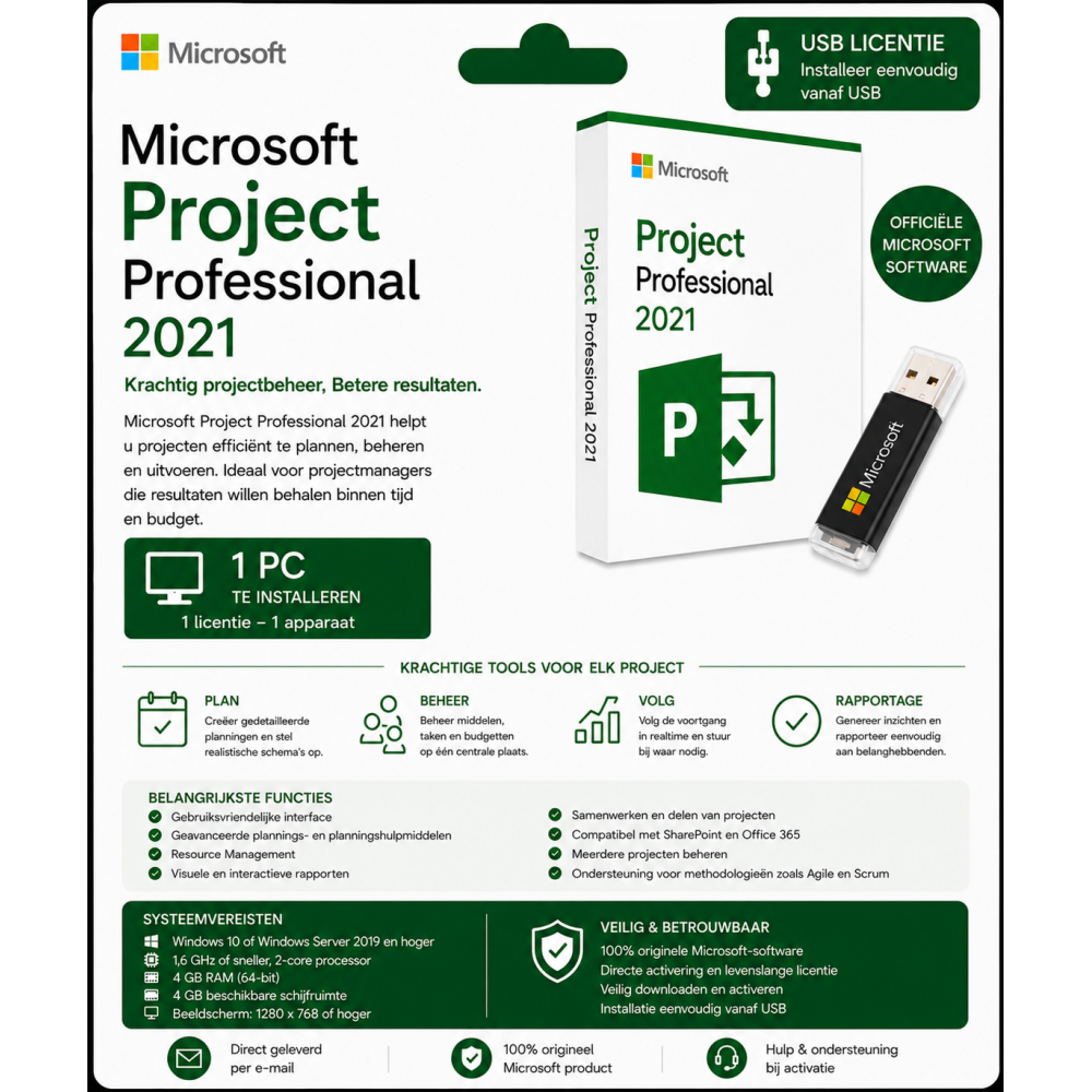 Microsoft Project Professional 2021 | USB Licentie 1PC