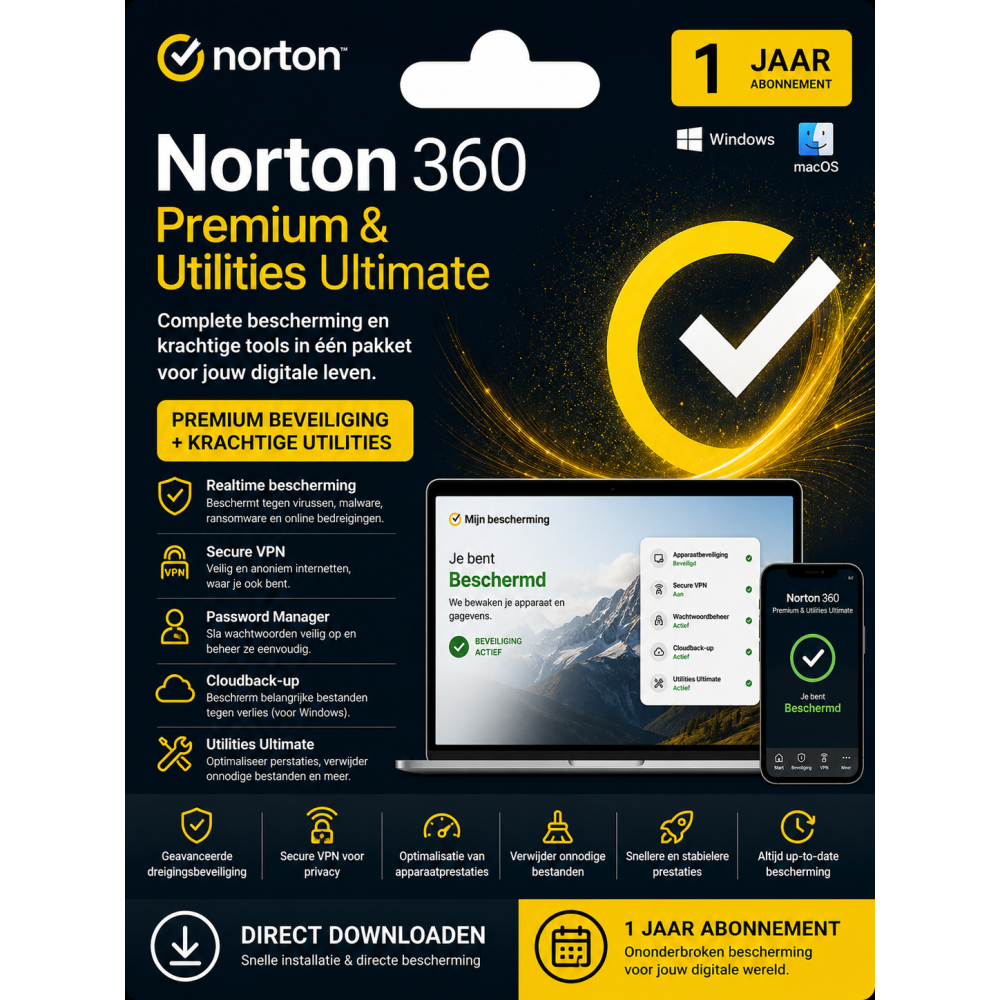 Norton 360 Premium & Utilities Ultimate 1 jaar abonnement