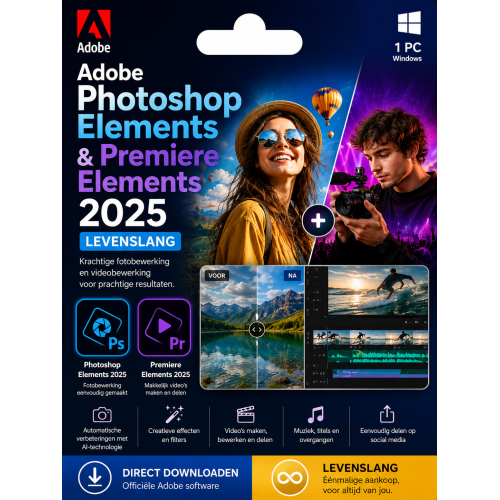 Adobe Photoshop Elements 2025 & Premiere Elements 2025 – Direct in je mailbox – 1  PC – Zonder abonnement 