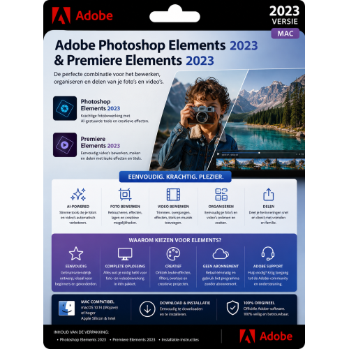 Adobe Photoshop Elements & Premiere Elements 2023 – Direct in je mailbox – 1  Mac – Zonder abonnement 