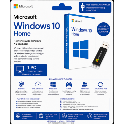 Microsoft Windows 10 Home USB Installatiepakket