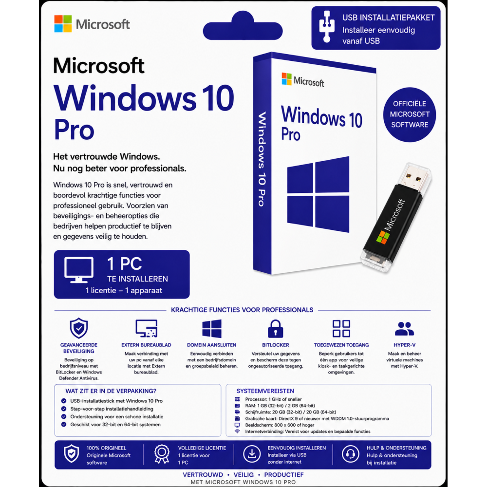 Microsoft Windows 10 Pro USB Installatiepakket
